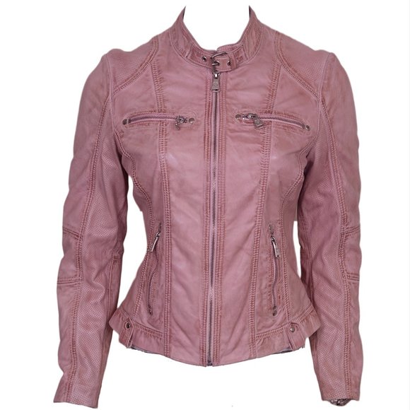 WOMEN'S PINK BIKER LEATHER MOTORCYCLE JACKET